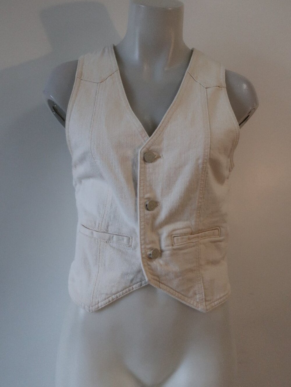 Womens MOTHER White Denim Button Down Vest S